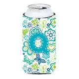Letter Q Flowers And Butterflies Teal Blue Tall Boy Beverage Insulator Hugger Cj2006-Qtbc