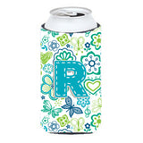 Letter R Flowers And Butterflies Teal Blue Tall Boy Beverage Insulator Hugger Cj2006-Rtbc