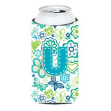 Letter U Flowers And Butterflies Teal Blue Tall Boy Beverage Insulator Hugger Cj2006-Utbc