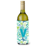 Letter V Flowers And Butterflies Teal Blue Wine Bottle Beverage Insulator Hugger Cj2006-Vliterk