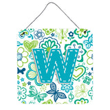 Caroline'S Treasures Letter W Flowers And Butterflies Teal Blue Wall Or Door Hanging Prints, 6 X 6