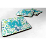 Caroline'S Treasures Cj2006-Wfc Letter W Flowers And Butterflies Teal Blue Foam Coasters (Set Of 4), 3.5, Multicolor
