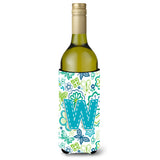 Letter W Flowers And Butterflies Teal Blue Wine Bottle Beverage Insulator Hugger Cj2006-Wliterk