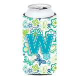Letter W Flowers And Butterflies Teal Blue Tall Boy Beverage Insulator Hugger Cj2006-Wtbc