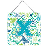 Caroline'S Treasures Letter X Flowers And Butterflies Teal Blue Wall Or Door Hanging Prints, 6 X 6