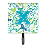 Caroline'S Treasures Cj2006-Xsh4 Letter X Flowers And Butterflies Teal Blue Leash Or Key Holder, Small, Multicolor