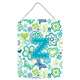Caroline'S Treasures Cj2006-Zds1216 Letter Z Flowers And Butterflies Teal Blue Wall Or Door Hanging Prints, 16 X 12, Multi