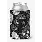 Letter P Day Of The Dead Skulls Black Can Or Bottle Hugger Cj2008-Pcc