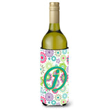 Letter J Flowers Pink Teal Green Initial Wine Bottle Beverage Insulator Hugger Cj2011-Jliterk