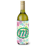 Letter M Flowers Pink Teal Green Initial Wine Bottle Beverage Insulator Hugger Cj2011-Mliterk