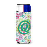Letter Q Flowers Pink Teal Green Initial Ultra Beverage Insulators For Slim Cans Cj2011-Qmuk