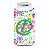 Letter T Flowers Pink Teal Green Initial Tall Boy Beverage Insulator Hugger Cj2011-Ttbc