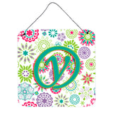 Caroline'S Treasures Letter Y Flowers Pink Teal Green Initial With Wall Or Door Hanging Prints, 6 X 6