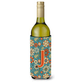 Letter J Flowers Retro Blue Wine Bottle Beverage Insulator Hugger Cj2012-Jliterk