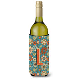 Letter L Flowers Retro Blue Wine Bottle Beverage Insulator Hugger Cj2012-Lliterk