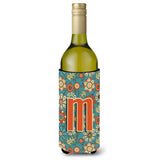 Letter M Flowers Retro Blue Wine Bottle Beverage Insulator Hugger Cj2012-Mliterk