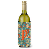 Letter P Flowers Retro Blue Wine Bottle Beverage Insulator Hugger Cj2012-Pliterk