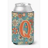 Letter Q Flowers Retro Blue Can Or Bottle Hugger Cj2012-Qcc