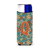Letter Q Flowers Retro Blue Ultra Beverage Insulators For Slim Cans Cj2012-Qmuk