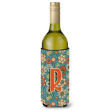 Letter R Flowers Retro Blue Wine Bottle Beverage Insulator Hugger Cj2012-Rliterk