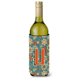 Letter U Flowers Retro Blue Wine Bottle Beverage Insulator Hugger Cj2012-Uliterk