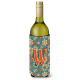 Letter W Flowers Retro Blue Wine Bottle Beverage Insulator Hugger Cj2012-Wliterk