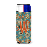 Letter W Flowers Retro Blue Ultra Beverage Insulators For Slim Cans Cj2012-Wmuk