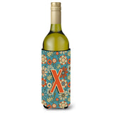 Letter X Flowers Retro Blue Wine Bottle Beverage Insulator Hugger Cj2012-Xliterk
