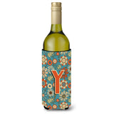 Letter Y Flowers Retro Blue Wine Bottle Beverage Insulator Hugger Cj2012-Yliterk