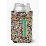 Letter T Retro Tribal Alphabet Initial Can Or Bottle Hugger Cj2013-Tcc