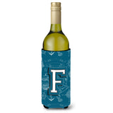 Letter F Sea Doodles Initial Alphabet Wine Bottle Beverage Insulator Hugger Cj2014-Fliterk