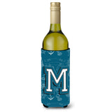Letter M Sea Doodles Initial Alphabet Wine Bottle Beverage Insulator Hugger Cj2014-Mliterk