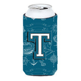 Letter T Sea Doodles Initial Alphabet Tall Boy Beverage Insulator Hugger Cj2014-Ttbc