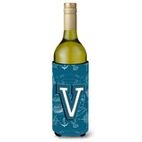 Letter V Sea Doodles Initial Alphabet Wine Bottle Beverage Insulator Hugger Cj2014-Vliterk