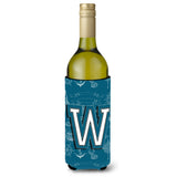 Letter W Sea Doodles Initial Alphabet Wine Bottle Beverage Insulator Hugger Cj2014-Wliterk