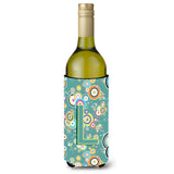 Letter L Circle Circle Teal Initial Alphabet Wine Bottle Beverage Insulator Hugger Cj2015-Lliterk