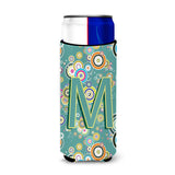 Letter M Circle Circle Teal Initial Alphabet Ultra Beverage Insulators For Slim Cans Cj2015-Mmuk