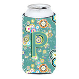 Letter P Circle Circle Teal Initial Alphabet Tall Boy Beverage Insulator Hugger Cj2015-Ptbc