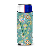 Letter V Circle Circle Teal Initial Alphabet Ultra Beverage Insulators For Slim Cans Cj2015-Vmuk