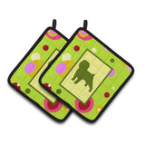 Caroline'S Treasures Lime Green Dots Affenpinscher Pair Of Pot Holders Ck1001Pthd, 7.5Hx7.5W, Multicolor