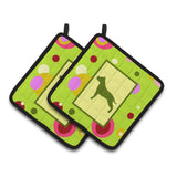 Caroline'S Treasures Lime Green Dots Staffie Pair Of Pot Holders Ck1007Pthd, 7.5Hx7.5W, Multicolor
