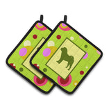 Caroline'S Treasures Lime Green Dots Shar Pei Pair Of Pot Holders Ck1124Pthd, 7.5Hx7.5W, Multicolor