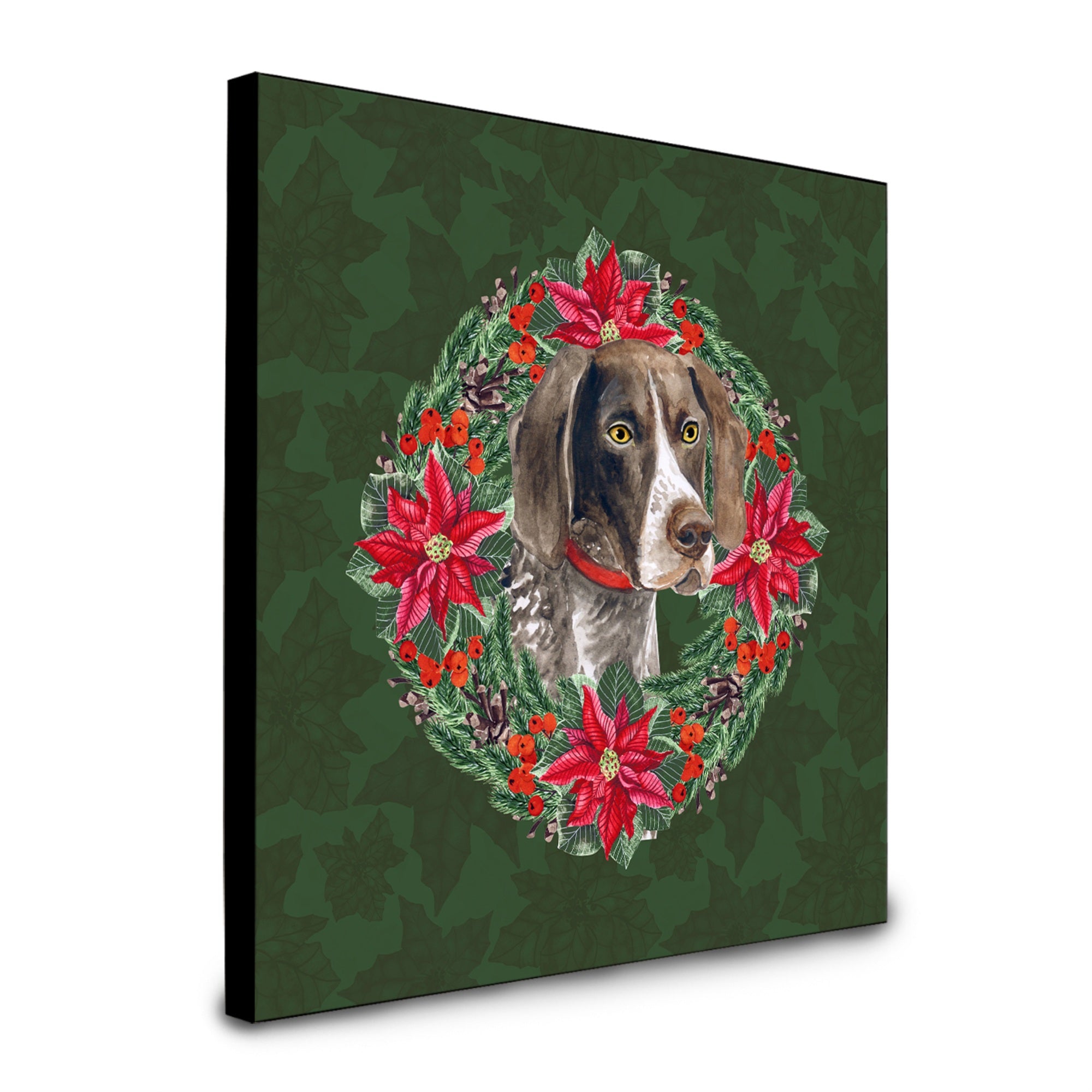 Caroline'S Treasures German Shorthaired Pointer Poinsetta Wreath Artwork Panel Wall-Decor, Multicolor