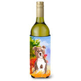 Caroline'S Treasures Fall Red Staffordshire Bull Terrier Wine Bottle Hugger Cold-Beverage-Koozies, 750 Ml, Multicolor