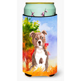 Caroline'S Treasures Ck1933Tbc Fall Red Staffordshire Bull Terrier Tall Boy Hugger Cold-Beverage-Koozies, Multicolor