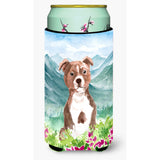 Caroline'S Treasures Ck1968Tbc Flowers Red Staffordshire Bull Terrier Tall Boy Hugger Cold-Beverage-Koozies, Multicolor