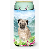 Caroline'S Treasures Ck1969Tbc Mountian Flowers Fawn Pug Tall Boy Hugger Cold-Beverage-Koozies, Multicolor