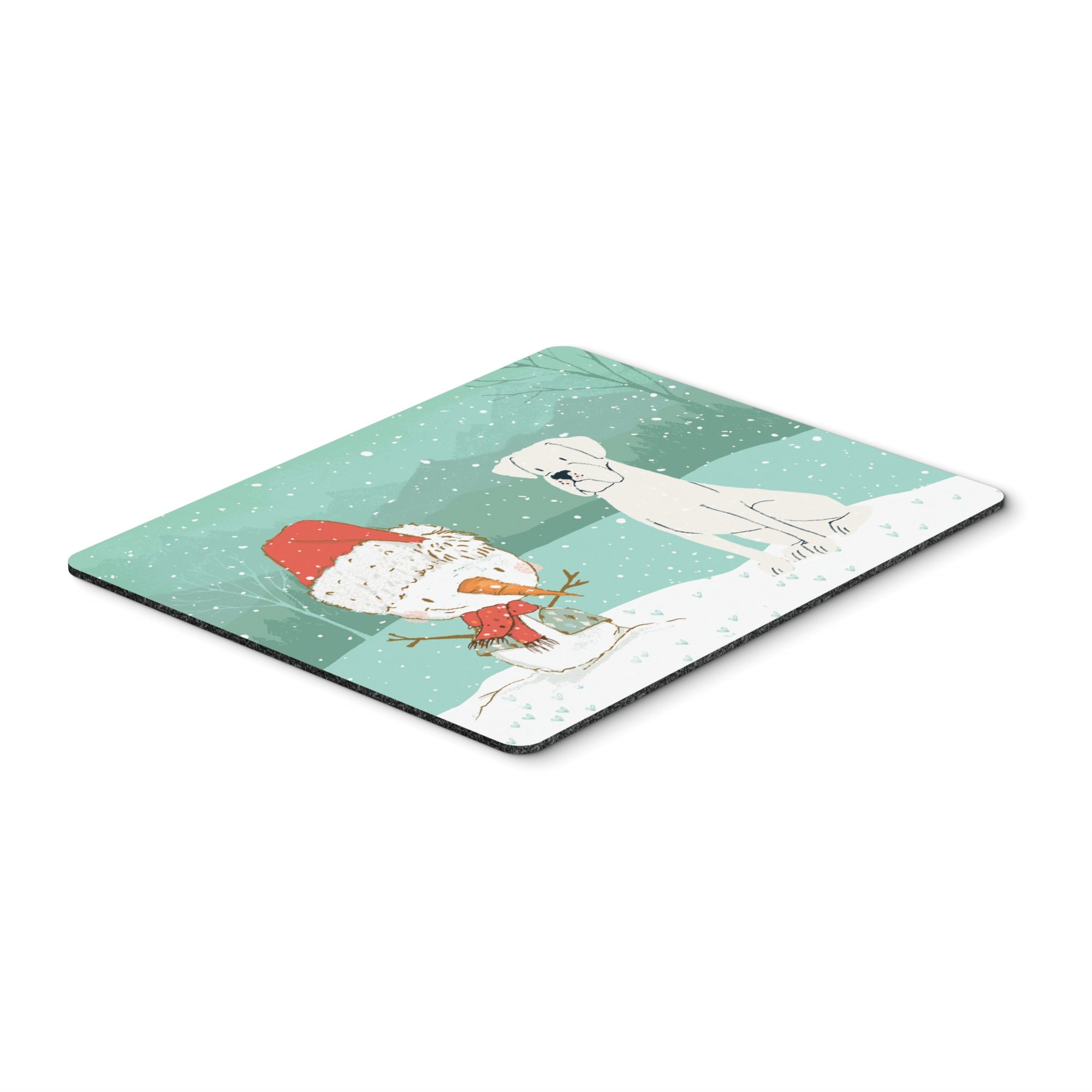 White Boxer And Snowman Christmas Mouse Pad, Hot Pad Or Trivet