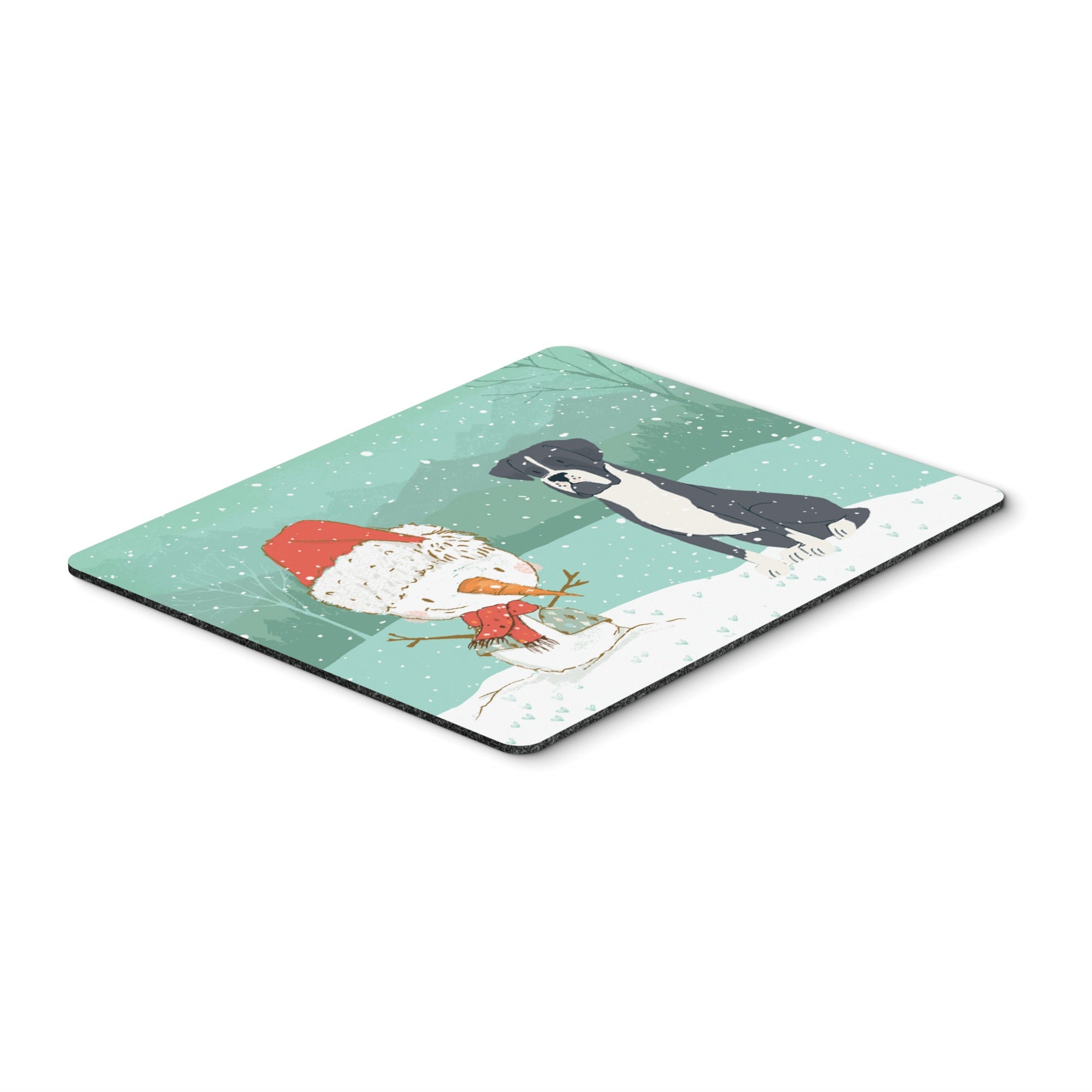 Black Boxer And Snowman Christmas Mouse Pad, Hot Pad Or Trivet