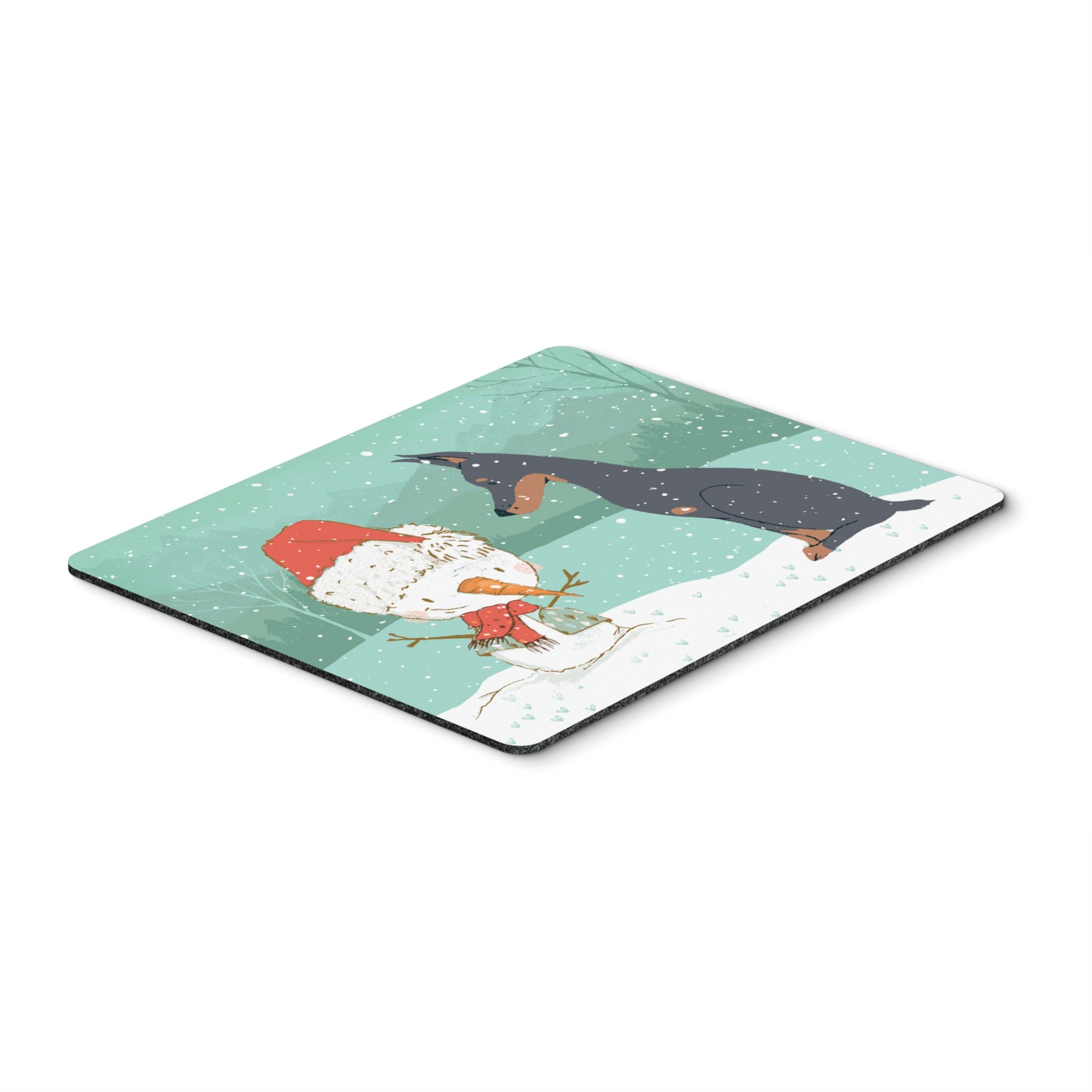 Doberman And Snowman Christmas Mouse Pad, Hot Pad Or Trivet